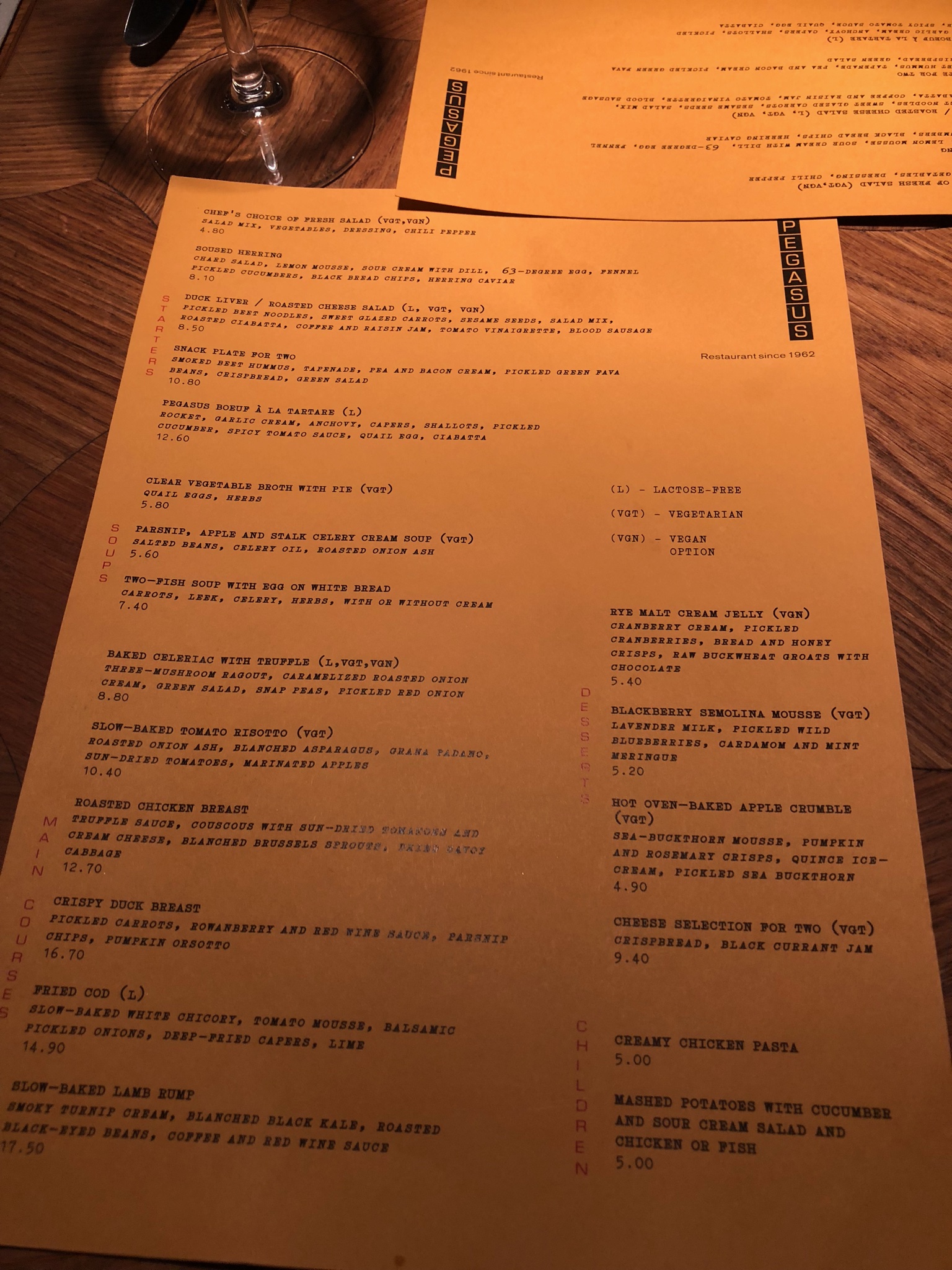 Pegasus餐牌